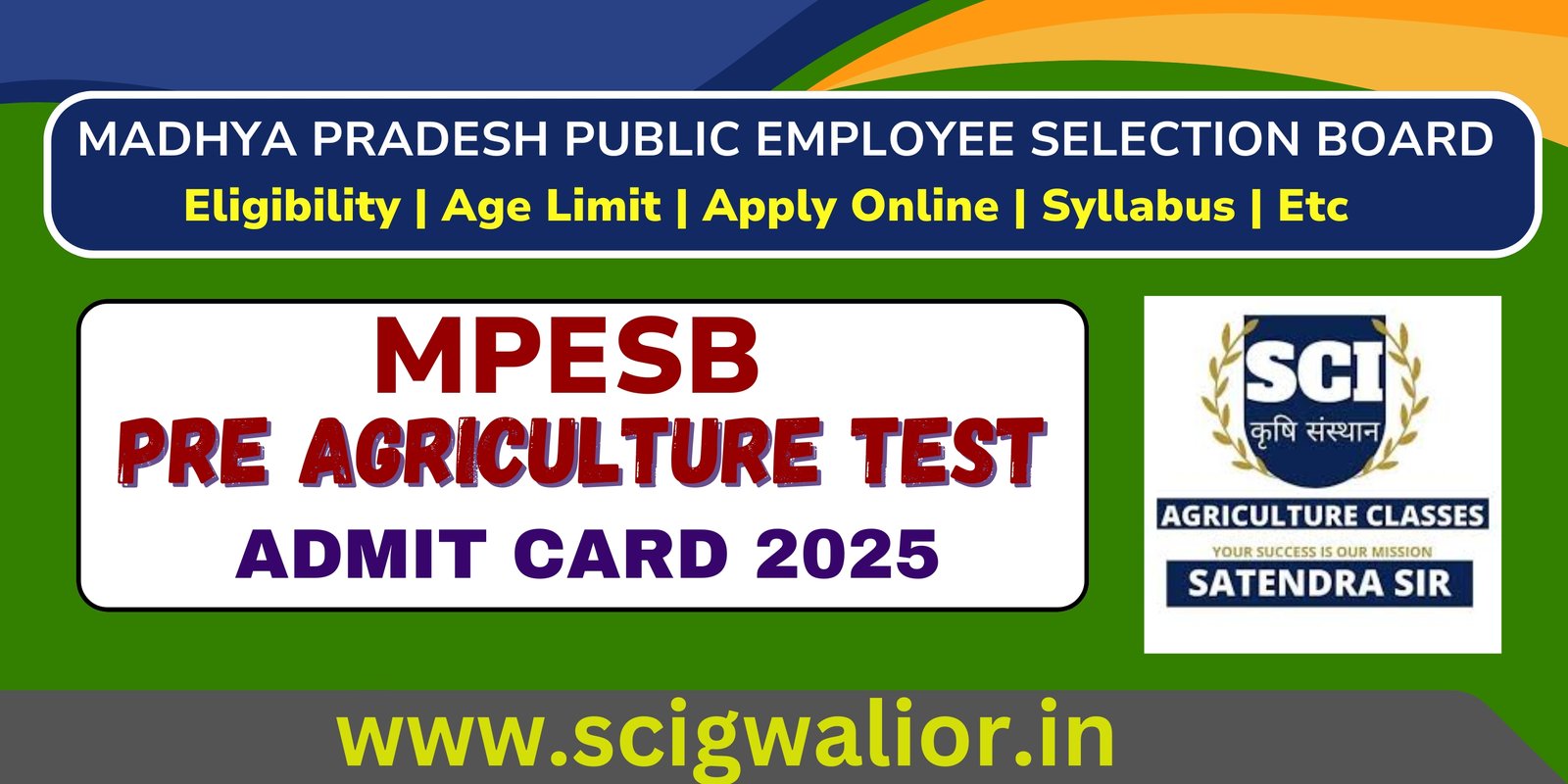 MPESB Pre Agriculture Test PAT Admit Card 2025